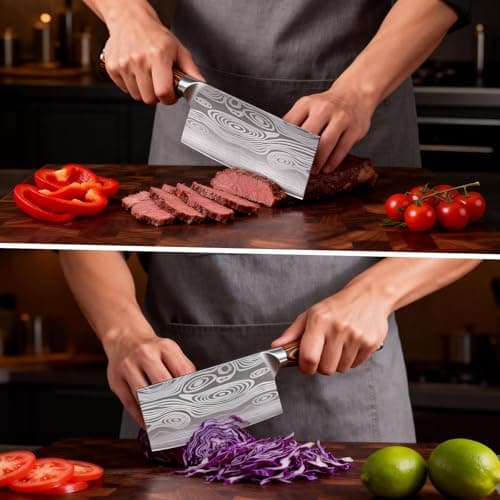 DAJOUJS Meat Cleaver Knife Ultra Sharp Kitchen Knife 8 Inch, High Carbon Stainless Steel Butcher Knife with Wooden Handle, Chinese Cleaver for Meat Cutting Vegetable Slicing Perfect Birthday Gifts - Thumbnail 4