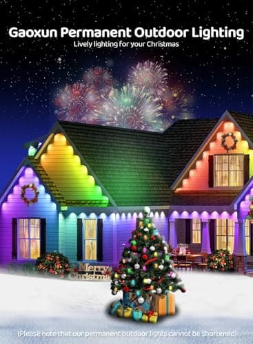Gaoxun 150ft Permanent Outdoor Lights, RGBW Smart Outdoor Lights for House with 54 LED, APP/Remote Control, 47 Scene Modes, Timer, IP67 Waterproof Eaves Lighting for Daily Holiday Christmas Decors - Thumbnail 2