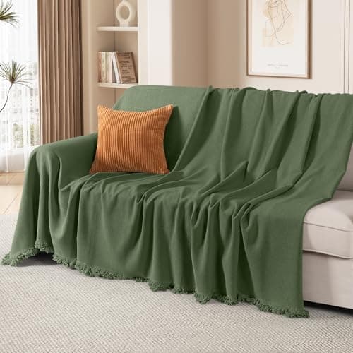 TAOCOCO Couch Covers for Pets Heavy Duty Couch Cover for 2 Cushion Couch Sectional Sofa Covers Durable Throw Couch Cover for Dogs, Kids, Washable Sofa Slipcovers with Tassels (71''x118'' Forest Green) - Image 1