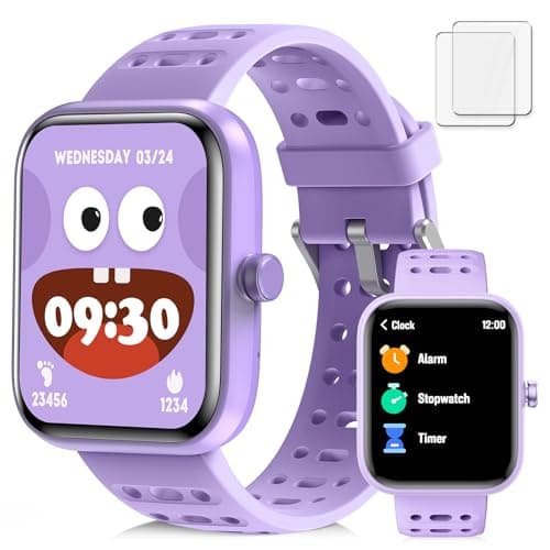 ENOMIR Kids Smart Watch for Boys Girls, Kids Watch with Health Monitor, Activities Track & Pedometer, Long-Lasting Digital Watches with Caring Reminders & Puzzle Games, Gifts for Child Teen-Purple - Image 1