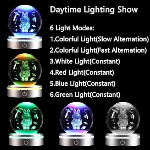 YummyCarrot Space Bunny 3D Crystal Ball Night Light Gifts for Kids, Ideal Birthday Gift, Easter Bunny Decor Desk Astronaut Toys Crystal Ball Lamp - Thumbnail 3