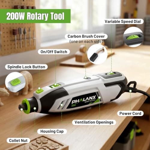 200W Rotary Tool Kit, 10000-38000 RPM 6 Speed Multi-Tool with Flex Shaft & 132pcs Accessories Kit, Power Rotary Tools for DIY Crafts, Engraving, Sanding, Polishing & Drilling - Thumbnail 2