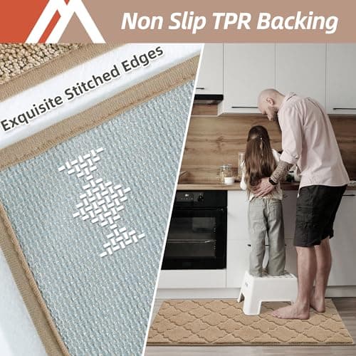 COSY HOMEER Soft Kitchen Rugs [2 PCS] for in Front of Sink Super Absorbent Kitchen Floor Mats and Mats 20x30 Inch/20X48 Non-Skid Kitchen Mat Standing Mat Washable,Polyester,Beige - Thumbnail 5