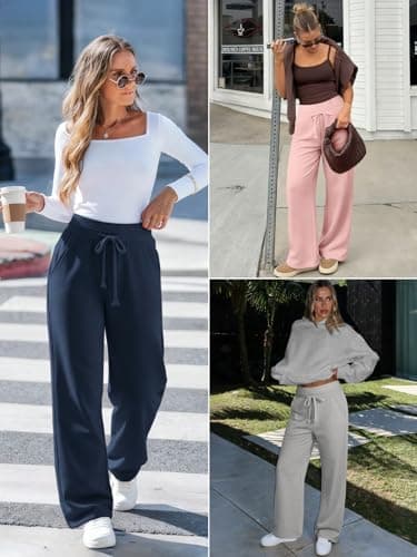 ATHMILE Track Pants Women High Waisted Baggy Pants Drawstring Athletic Baggy Sweatpants Teen Girl Clothes Black - Thumbnail 5