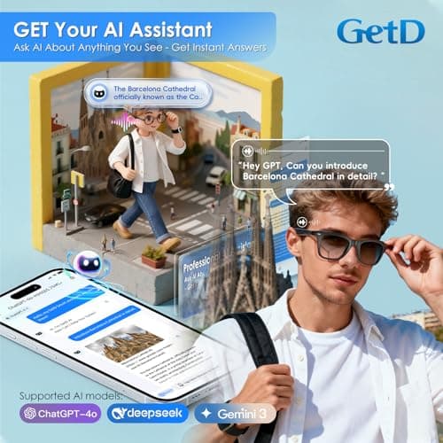 GetD 2026 AI Glasses for Men & Women, Smart Glasses Powered by ChatGPT, AI Real-time Translation with 145 Languages, 11H Music Play, Bluetooth Glasses with Photochromic Lens for Daily Use, Travel - Thumbnail 4