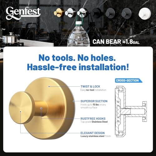 Genfest 2026 Suction Cup Hooks for Hanging, Shower, No-Drill Removable Heavy Duty Suction Cup Hooks for Towel, Shower, Home Storage, Window, Hanging, Bathroom, Kitchen, Glass Door - 3, Matte Black - Thumbnail 4