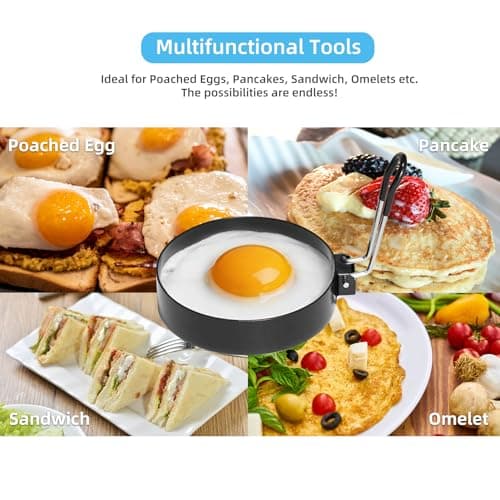 Stainless Steel Egg Rings for Frying Eggs（4 Pack） - 3.5" Round Non Stick Griddle Rings with Oil Brush, Egg Sandwich/Pancake/Cooking Molds, Breakfast Maker Accessories & Egg Separator - Thumbnail 2