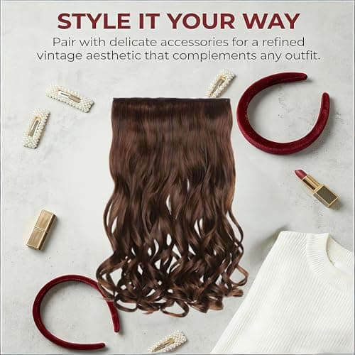 5 Clip in Hair Extensions Synthetic Thick Curly Wavy Hairpieces for Women 18 Inch Natural Looking 3/4 Full Head Clip on Hair Extensions Light Brown - Thumbnail 3