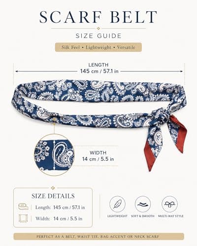 rgwtgkyh Satin Silk Scarf Belt for Women Blue Paisley Soft Decorative Waist Sash for Jeans Elegant Formal Prom Dress Waistband Western Boho Accessory - Thumbnail 6