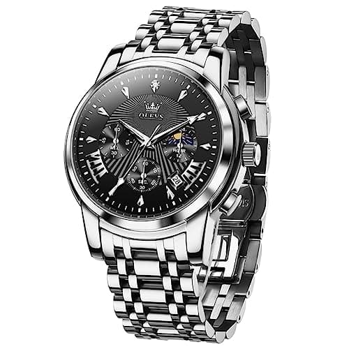 OLEVS Watch Men Black and Silver Watches for Men Luxury Stainless Steel Mens Watches Waterproof Luminous Large Face Classic Chronograph Analog Quartz Mens Wrist Watch Date Dress Reloj para Hombre - Image 1