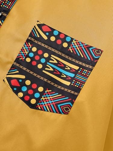 ZAFUL Men's Hipster African Tribal Graphic Patchwork Design Slim Fit Long Sleeve Button up Mandarin Collar Shirts (Orange Tribal Graphic S) - Thumbnail 4