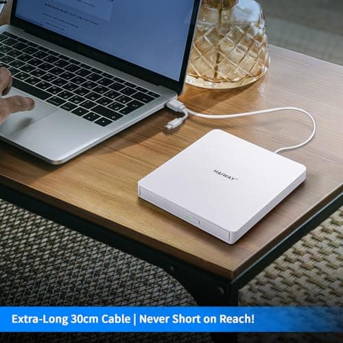 Haiway External DVD Drive, USB 3.0 Type-C CD DVD Burner, Portable +/-RW CD/DVD Optical Drive CD ROM Reader Writer Player for Laptop PC MacBook Windows 11/10/8/7 Linux Mac OS (USB 3.0 & Type-C PMWWH) - Thumbnail 4