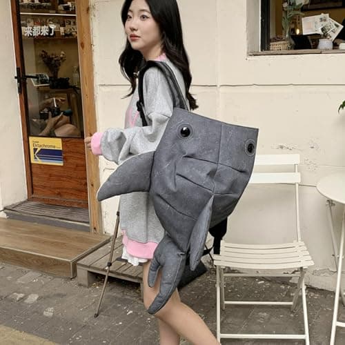 BlingKicks Large Capacity Whale Shark Backpack Cute Street Fashion Bag for Adults Ita bag (Dark grey) - Thumbnail 3