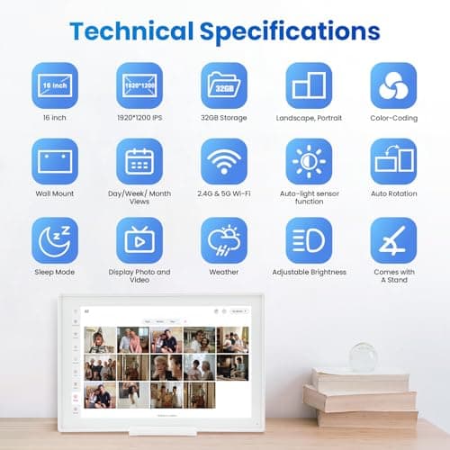 16" Smart Digital Calendar, Wall Desk Mount Planner with Google iCloud Sync, Touchscreen Family Organizer for Chore Chart, Meal Planning & Task Rewards（White） - Thumbnail 2