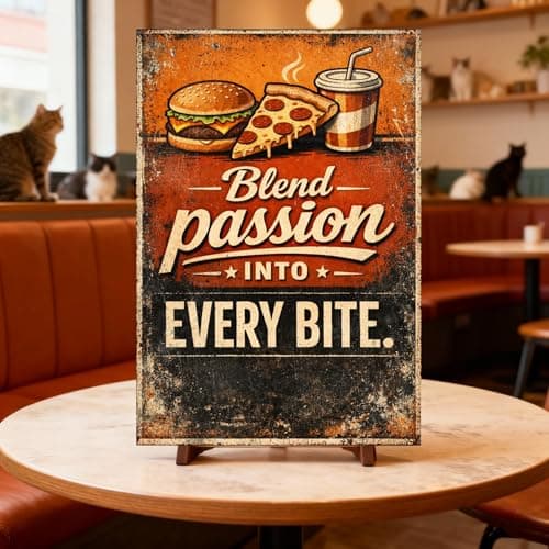 Blend Passion Into Every Bite Tin Sign Vintage Fast Food Wall Decor Retro Burger Pizza Drink Metal Poster Classic Kitchen Diner Cafe Restaurant Art 8x12 Inch Wall Display - Thumbnail 2