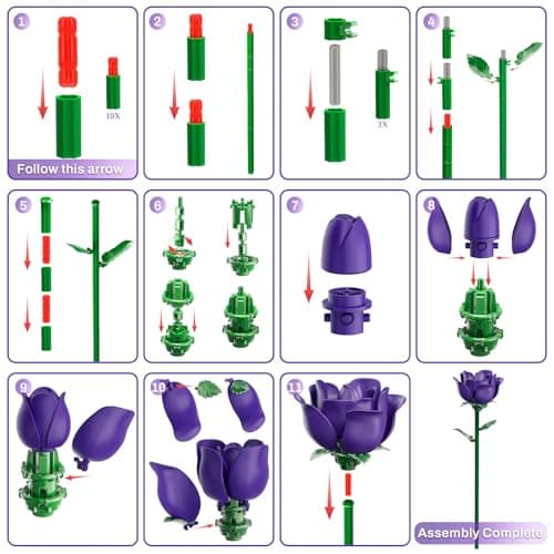 Purple Rose Bouquet Building Set, 12Pcs Botanical Collection for Adults - Thumbnail 6