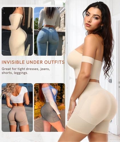 Figninget Hip Pads For Women Hip Dip Pads Shapewear Shaping Shortss Tummy Control Panties Butt Padded For Bigger Butt Beige L - Thumbnail 4