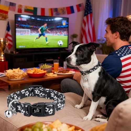 World Cup Dog Collar, Soccer Print Dog Collars for Puppy Small Medium Large Dogs with Bell for Female/Male Girl/Boy Dogs (Black, M for Medium Dog Collar) - Thumbnail 5