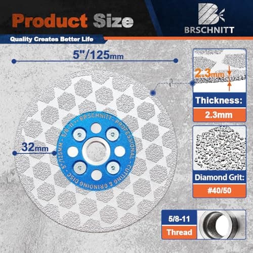 BRSCHNITT Diamond Granite Cutting Wheel - 5 Inch 125mm Tile Grinding Disc for Shaping Grinding Beveling Rounding Granite,Porcelain,Tile,Stone,Marble,Quartz with 5/8-11 Thread - Thumbnail 5