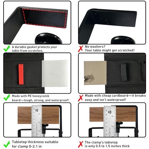 AHOMO,Under Desk Cable Management,No Drill 36",cord organizer,with Silicone Pads (No Scratch!)16 Cable Ties,Washable PE Honeycomb Base,Clamp/Screw Mount-Fits Any Desk 0-2.1",No Stinky Cardboard! Black - Thumbnail 5