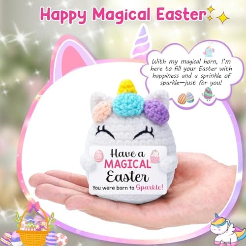 Funny Unicorn Easter Gifts for Kids Easter Basket Stuffers for Teens Girls, Easter Egg Fillers for Her Daughter Sister Friends Women Handmade Positive Crochet Animals Emotional Unicorn Support Present - Thumbnail 2