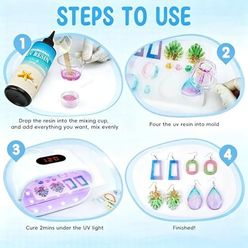 UV Resin 2000g Upgrade Low Odor & Hard Type Crystal Clear UV Curing for DIY Craft Jewelry Making, Coating and Casting - Thumbnail 6