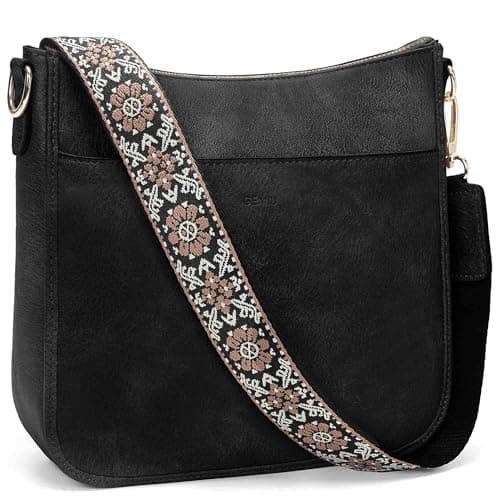 GEMIU Medium Crossbody Purse for Women Crossbody Bags Purses for Women Leather Shoulder Bags with Guitar Strap Black - Image 1