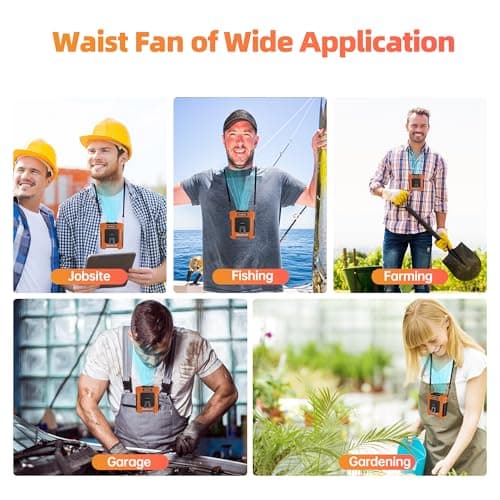 AMKEN Waist Fan, 10000mAh Rechargeable Belt Clip Fan, 59ft/s Airflow, 6-Speed 18500RPM Wearable Cooling with Bottom Air Intake, LED SOS Warning Light, Charge 2 Phones for Jobsite Camping - Thumbnail 6