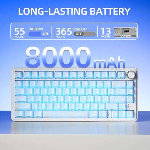 XVX M75 Wireless Gaming Mechanical Keyboard,75% Layout with Knob and IMD Topographic Keycaps,BT5.0/2.4GHz/USB-C,Hot Swappable Creamy Switches, Gasket Structure,RGB Backlit Keyboard for Win/Mac,White - Thumbnail 5