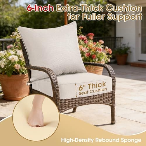 Domvaranique Outdoor Chair Cushion Set for Patio Furniture, 24 x 24 x 6 Extra Thick Deep Seat Patio Cushions, Olefin Back and Seat Cushion Replacement, Removable Cover, Ties and Handle, Beige - Thumbnail 3