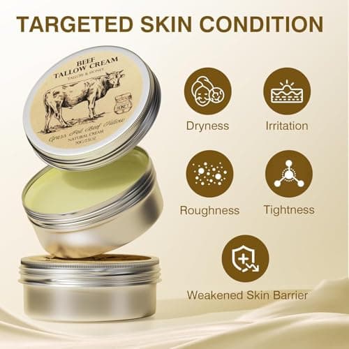 MROUVIK Beef Tallow for Skin, Tallow and Honey Cream,Tallow Face Moisturizer, Natural Grass-Fed Beef Tallow Balm with Raw Honey Moisturizing Cream for Body Lotion Skin Care for Skin (2.47 Oz) - Thumbnail 2