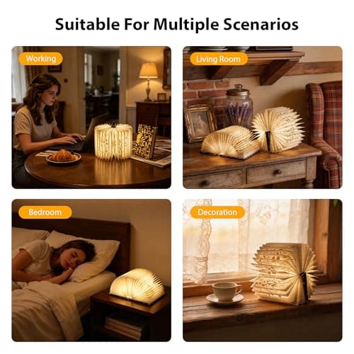 ZBOLE Floral Print Book Light,3-Color Book Lamp Book Lovers Gifts | 1200mAh Portable Foldable Paper Desk Lamp | Night Reading Bookshelf Lamp,Valentine Ambient Lighting Decorations Gifts(Black Gold) - Thumbnail 3