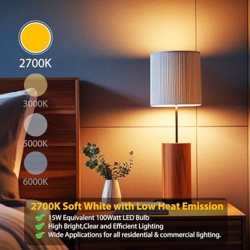 dalattin 4 Pack LED Bulbs Soft Warm 2700K, 100 Watt Equivalent A19 Standard Bulbs, E26 Base, 1500 LM, Efficient 15W Energy Saving, Non-Dimmable, 80+ CRI, 120V, UL Listed, for Living Room, Office - Thumbnail 4