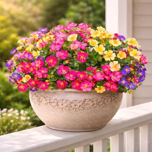 ENXWEI Artificial Flowers for Outdoors,8 Bundles UV Resistant Colorful Fake Outdoor Plants, No Fade Faux Flowers for Porch Garden Window Box Decoration, Realistic Outdoor Floral Decor - Image 1