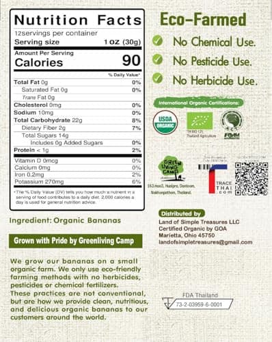 Organic Sun Dried Whole Bananas | No Sugar Added | No Preservatives | Unsulfured | Soft and Chewy Little Bananas | Thai Natural Fruit Snacks | Super Potassium Snack 12.6 OZ | Pack of 1 - Thumbnail 2
