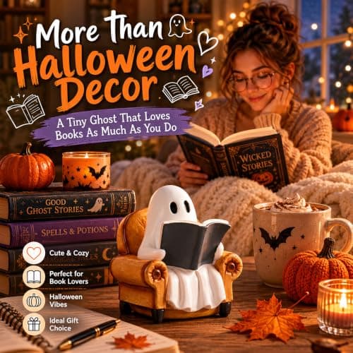 Halloween Decorations Indoor Ghost Reading Book Figurines Ghost Decor - Thumbnail 4