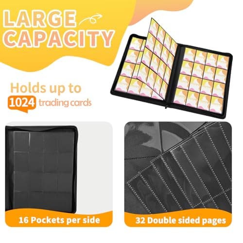 Premium 1000+ Pockets Trading Card Binder, 16-Pocket Ringless Side-Loading Album for TCG, MTG, Lorcana, Sports & Standard-Size Cards (Black2) - Thumbnail 2