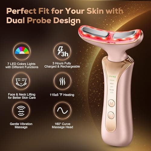 7 in 1 Multifunctional Facial Massager, Red Light Therapy for Face with 7 Modes, Face Lift Device, Portable Facial Massager for Wrinkles,Neck&Skin Care-Pink - Thumbnail 4