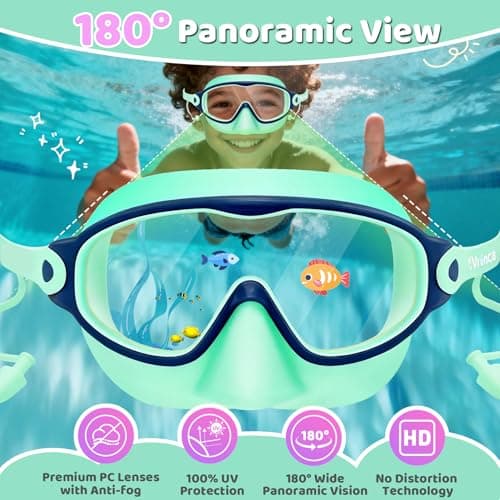 Vvinca Kids Swim Goggles 2 Pack with Nose Cover and Attached Earplugs, Wide View Anti-Fog/UV Swimming Goggles for Age 3-12 Boys Girls, No Leak Pool Water Clear Swimming Goggle for Youth Toddler - Thumbnail 5