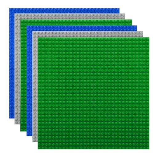 Lekebaby 6 Pack Classic Baseplates 10" x 10", Building Base Plates for Building Bricks, 100% Compatible with Major Brands and Activity Table-Baseplate, Sturdy & Safe, Age 3 and up Kids, Multicolored