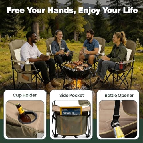 SUNNYFEEL Oversized Folding Camping Chair 500 LBS Heavy Duty Lawn Chairs with Portable Folding with Armrest, Cup Holder, Pocket ＆Bag for Outdoor Camping/Beach/Travel/Picnic/Fishing - Thumbnail 5