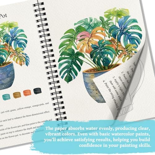Elfew 2 Pack Watercolor Workbooks Coloring Books, 24 Pages Beginner Friendly Painting Kit, Detailed Steps, 12 Colors Paint Set with Brush, Stress-Relieving Gift for Adults & Women (Animals & Flowers) - Thumbnail 4