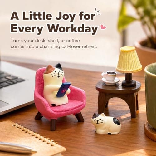Edyocey Miniature Cat Figurines Set, 4-Piece Resin Cat with Sofa & Lamp, Cute Desk Decor for Office & Home, Gift for Cat Lovers (Cat) - Thumbnail 6