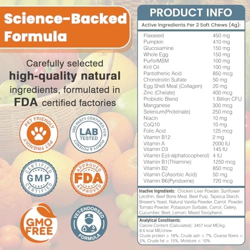 24-in-1 Dog Vitamins and Supplements 200 Ct Dogs Multivitamin Chewable Contain Chondroitin Probiotics Omega-3 Glucosamine for Dogs Skin Coat Heart Joint Gut Liver Brain Eyes Immune Support - Chicken - Thumbnail 6