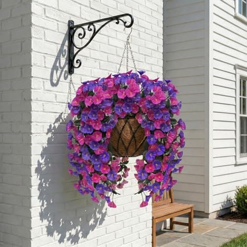 Artificial Flowers for Outdoors Fake Fuchsia Purple Morning Glory Hanging Flower Decoration, 2Pcs Realistic Faux Plants Petunias Long Trailing Vines,Spring Decor for Porch Patio Balcony Planter Yard - Thumbnail 2