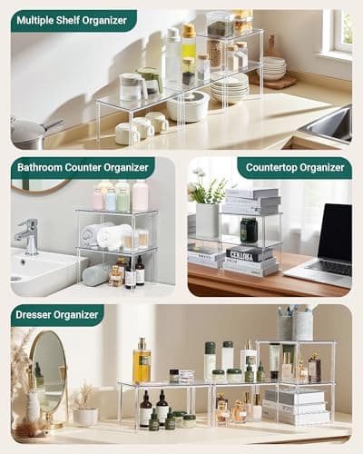 Bobomoment Acrylic Cabinet Organizer, Set of 4 Spice Rack Organizer for Cabinet, Desk Countertop Shelf Organizer, Pantry Kitchen Storage and Organization, Stackable Shelves House Essentials for Gift - Thumbnail 2