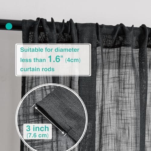 Home Queen Adjustable Burlap Tie Up Valances, Semi Sheer Faux Linen Balloon Valences for Office and Living Room, Set of 2, W 54" X L 20", Black - Thumbnail 6