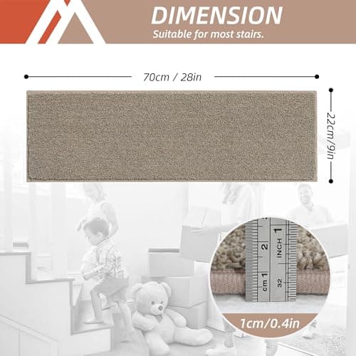 COSY HOMEER Stair Treads Non-Slip Carpet Stair Treads for Wooden Steps, Indoor Stair-Runner Rugs for Kids Elders & Pets 28"x9" (4Pc, Beige) - Thumbnail 2