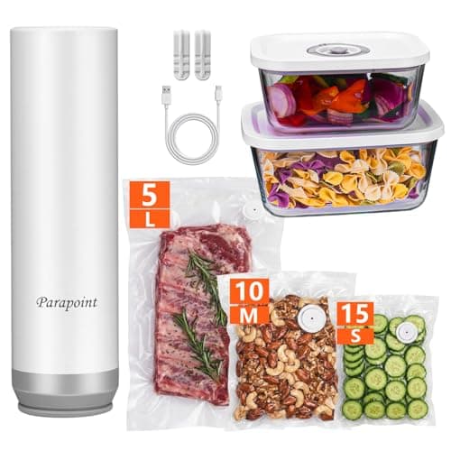 Handheld Vacuum Sealer for Food Powerful Vacuum Sealer Machine,Seal Meal Saver,Portable Food Sealer (Vacuum Sealer Machine + 2 Glass Vacuum Containers + 30 Reusable Vacuum Bags） - Image 1