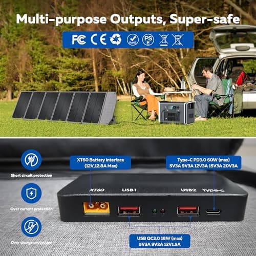 CTOLITY 200W Portable Solar Panel, High Efficiency 23%, Foldable Solar Panel Charger with Adjustable Kickstand, IP65 Waterproof USB-A/Type-C/XT60/MC4 Outputs for Solar Generators Camping RV Marine - Thumbnail 4